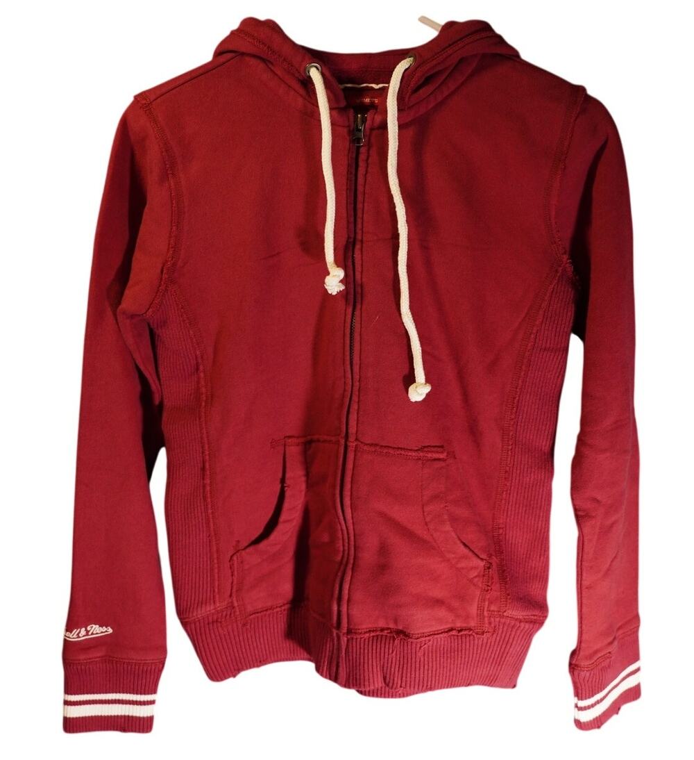 Mitchell & Ness NWOT Distressed Maroon Full Zip Hoodie Small